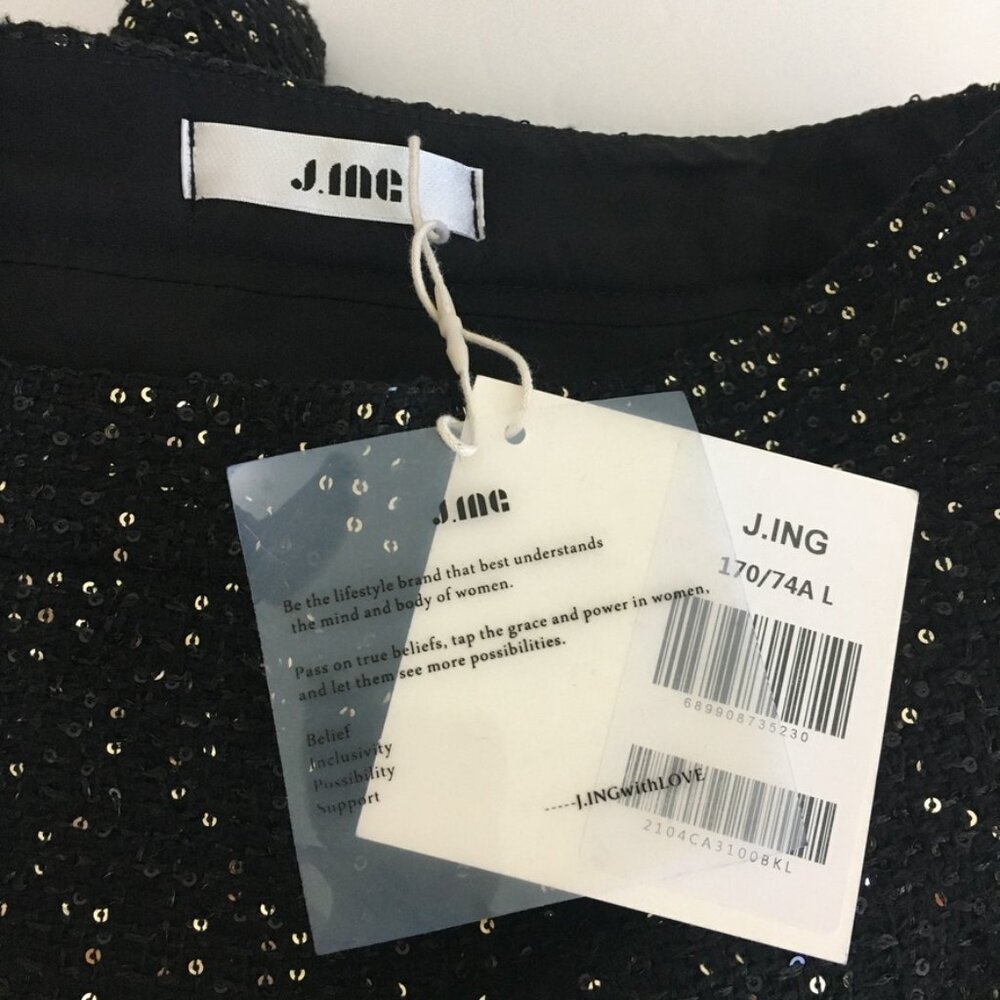J. ING NWT Shimmer Tweed Party Mini Skirt Black Gold-Sequin Size Large - Picture 10 of 13